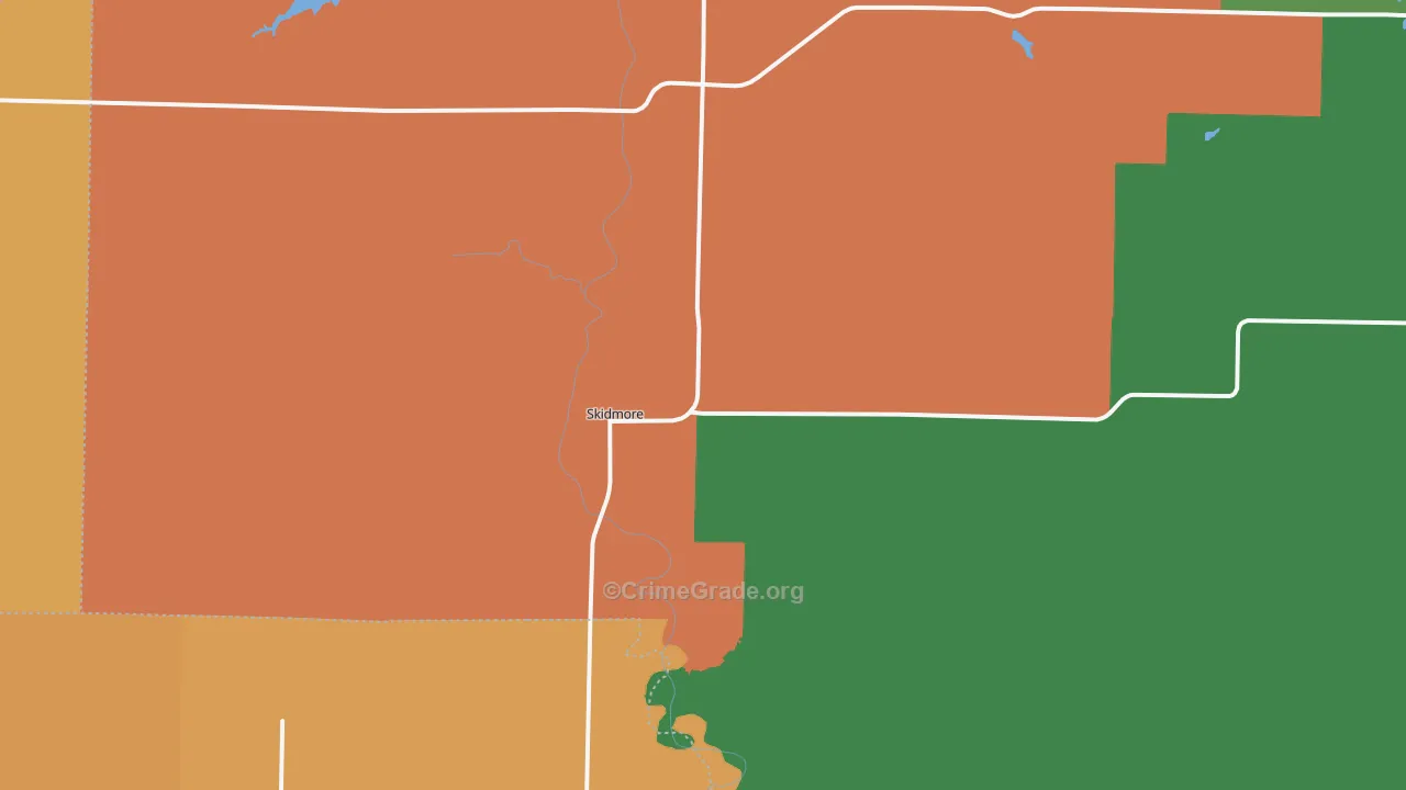 Skidmore, MO Map of Robbery Rates