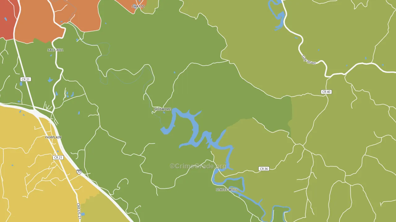 Skidmore, WV Map of Robbery Rates