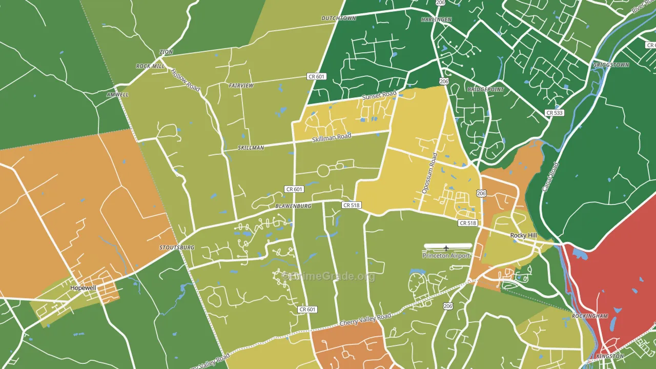 Skillman, NJ Map of Robbery Rates