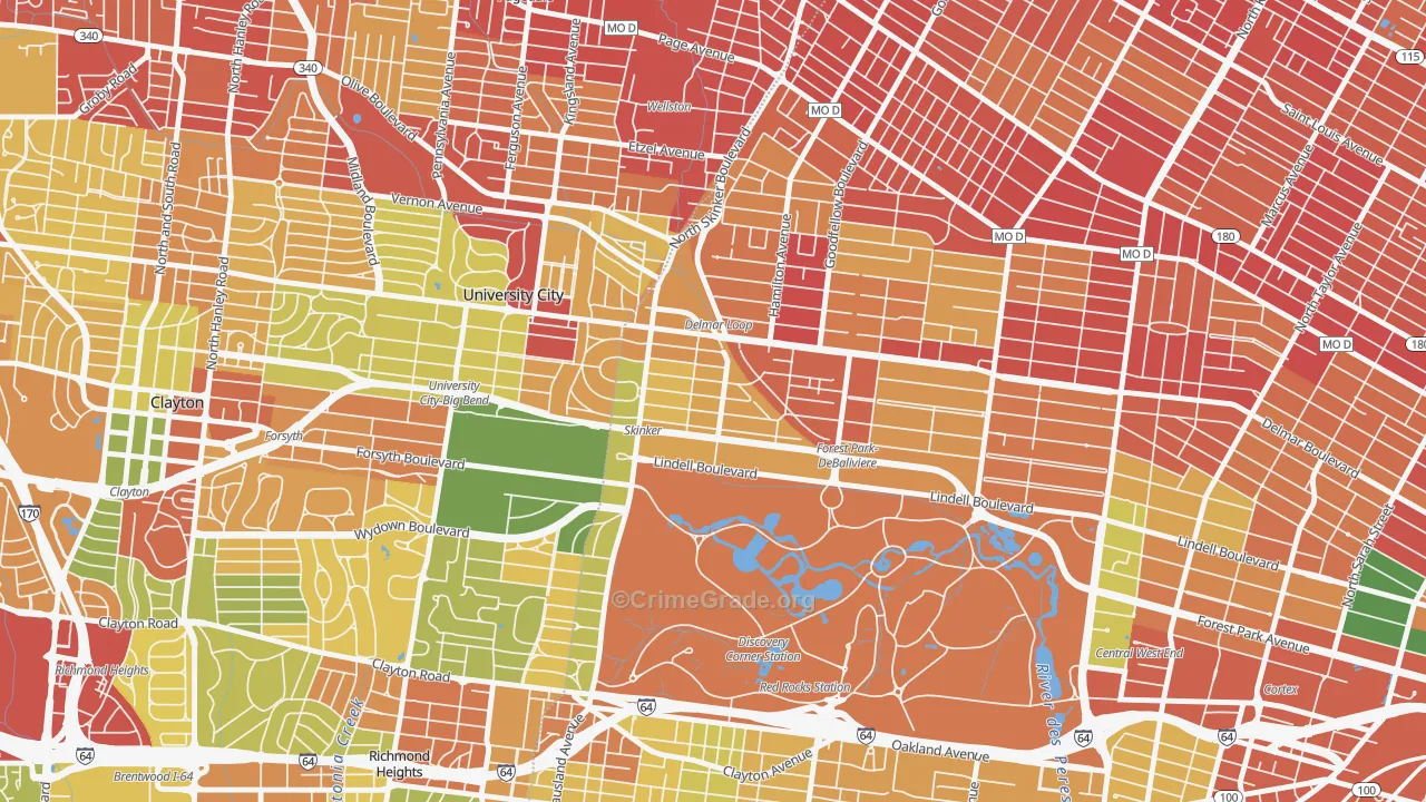 Skinker-Debaliviere, St. Louis, MO Map of Robbery Rates