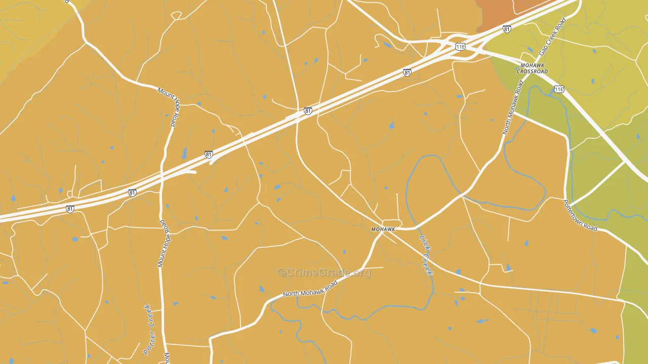 Skinner Crossroad, TN Map of Robbery Rates