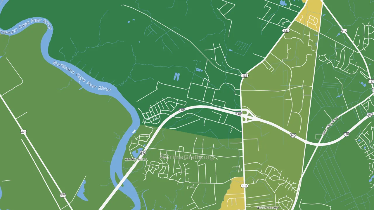 Skippers Corner, NC Map of Robbery Rates