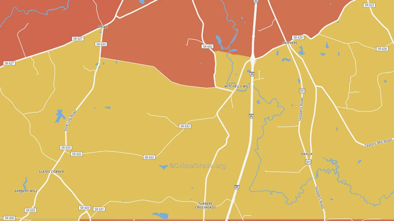 Skippers, VA Map of Robbery Rates