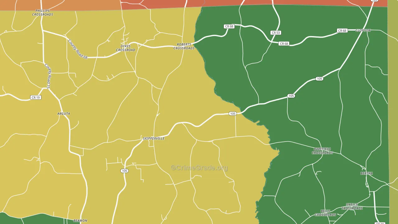 Skipperville, AL Map of Robbery Rates