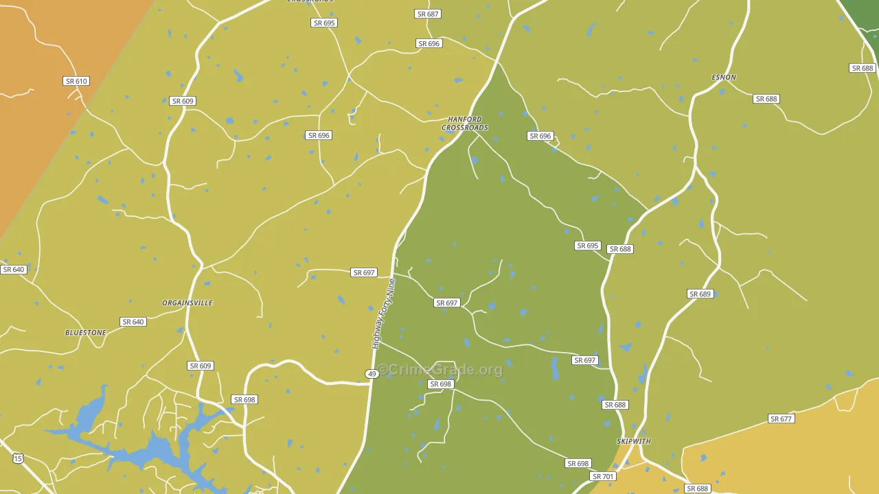 Skipwith, VA Map of Robbery Rates