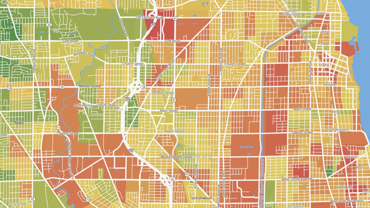 Skokie, IL Map of Robbery Rates