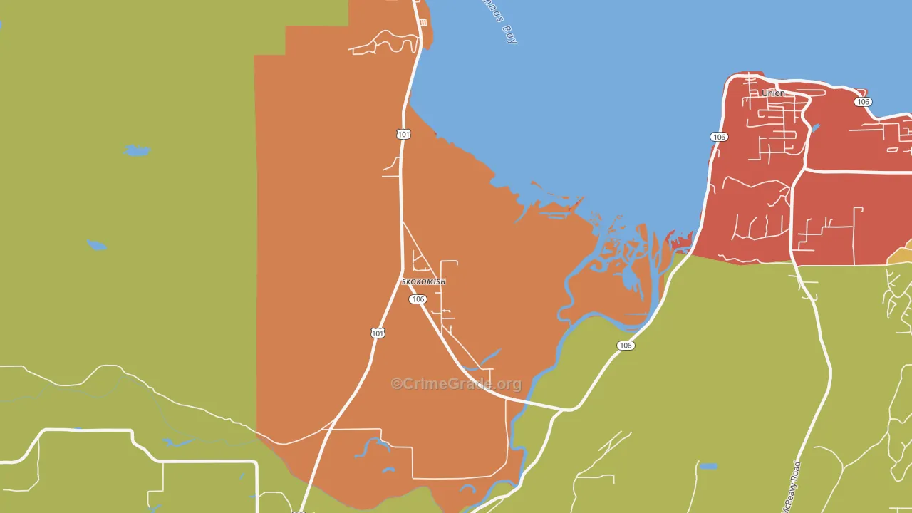 Skokomish, WA Map of Robbery Rates