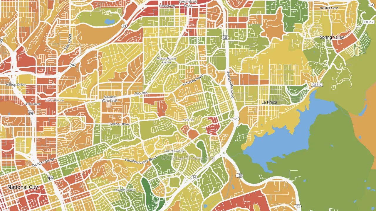 Sky Line, San Diego, CA Map of Robbery Rates