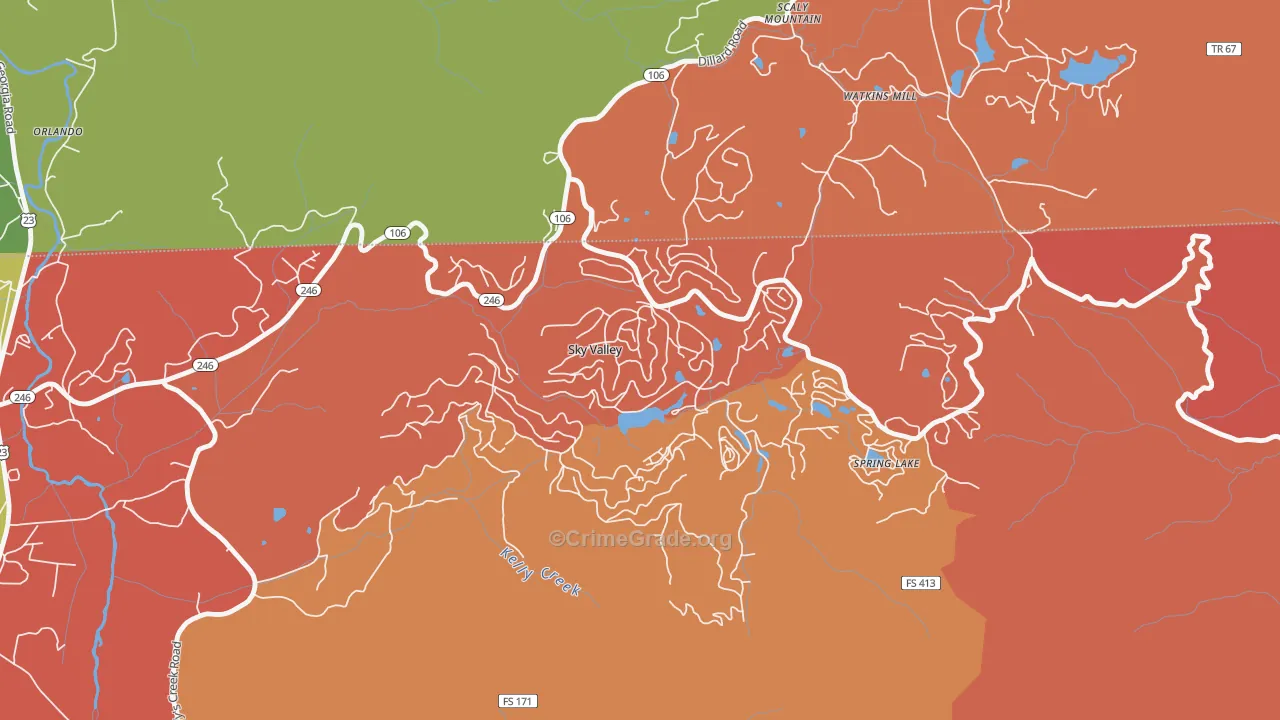 Sky Valley, GA Map of Robbery Rates