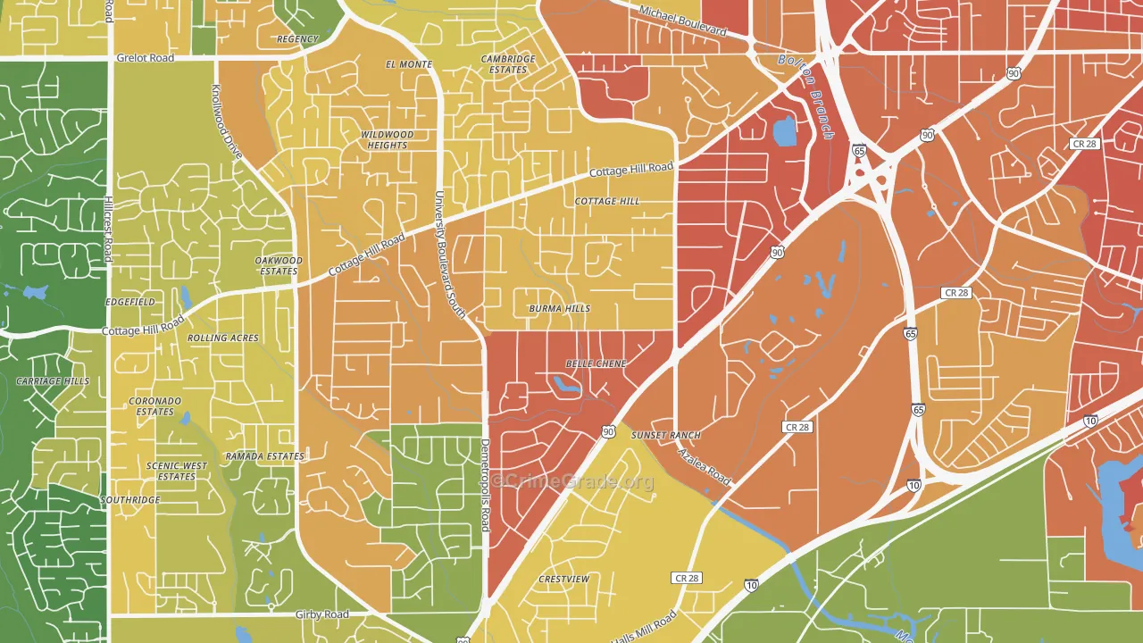 Skyland Park, Mobile, AL Map of Robbery Rates