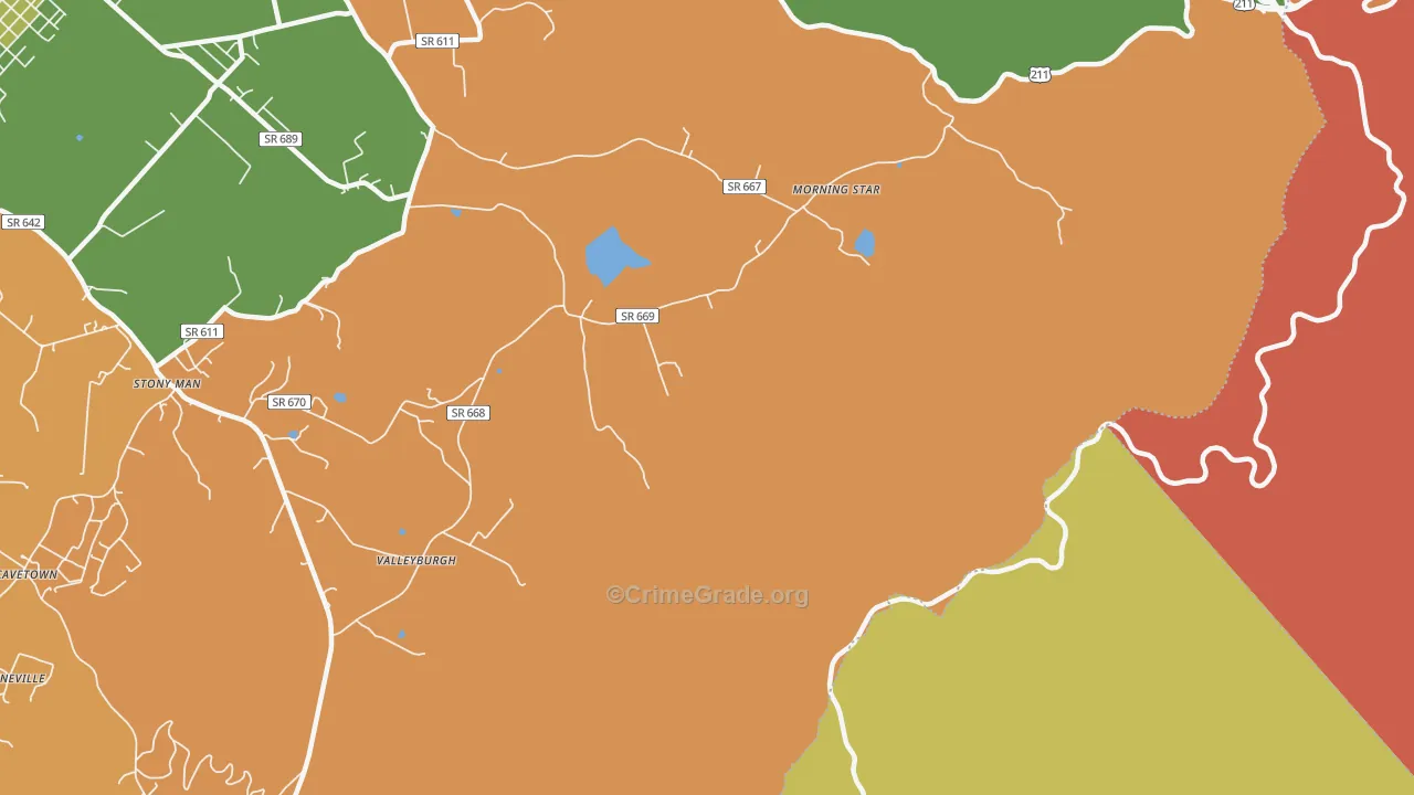 Skyland, VA Map of Robbery Rates