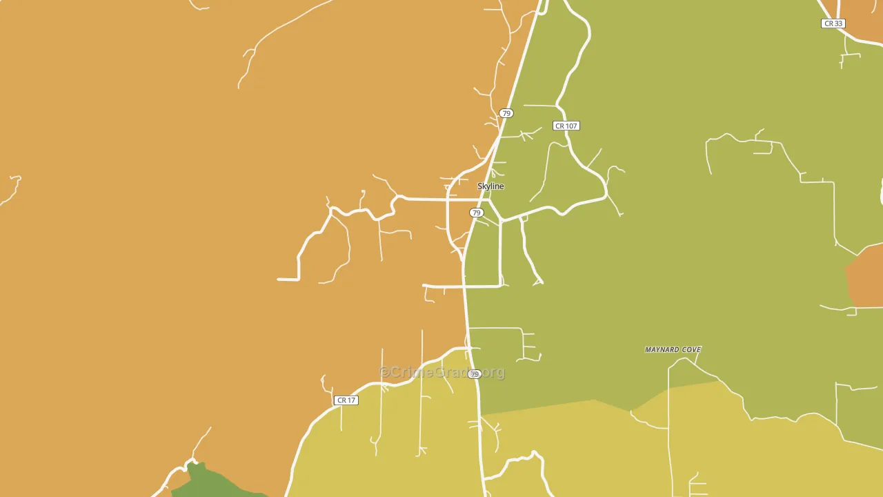 Skyline, AL Map of Robbery Rates