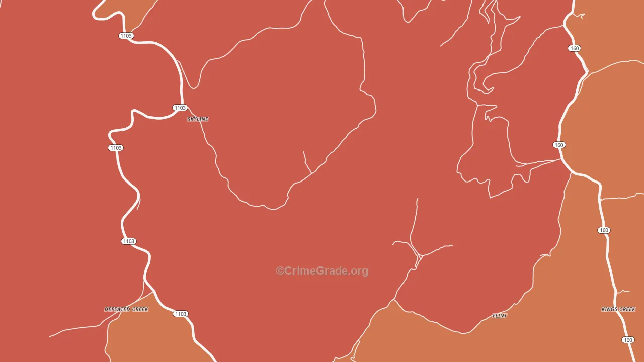 Skyline, KY Map of Robbery Rates