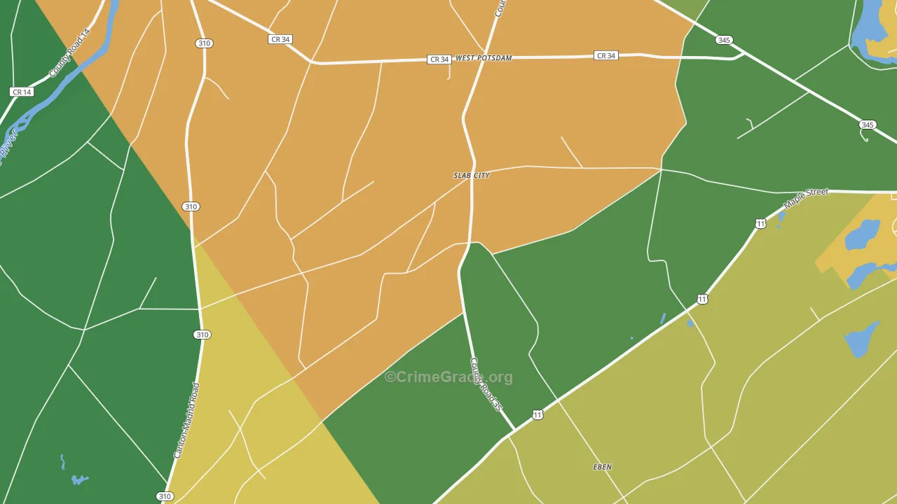 Slab City, NY Map of Robbery Rates