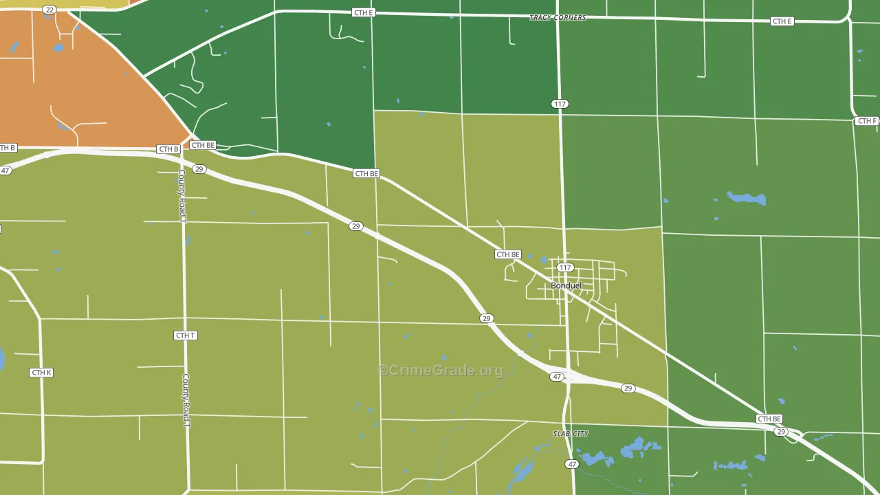 Slab City, WI Map of Robbery Rates