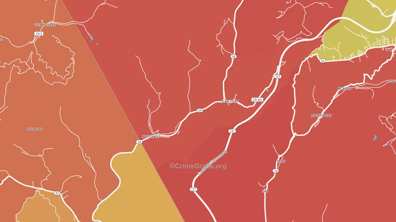 Slab Fork, WV Map of Robbery Rates
