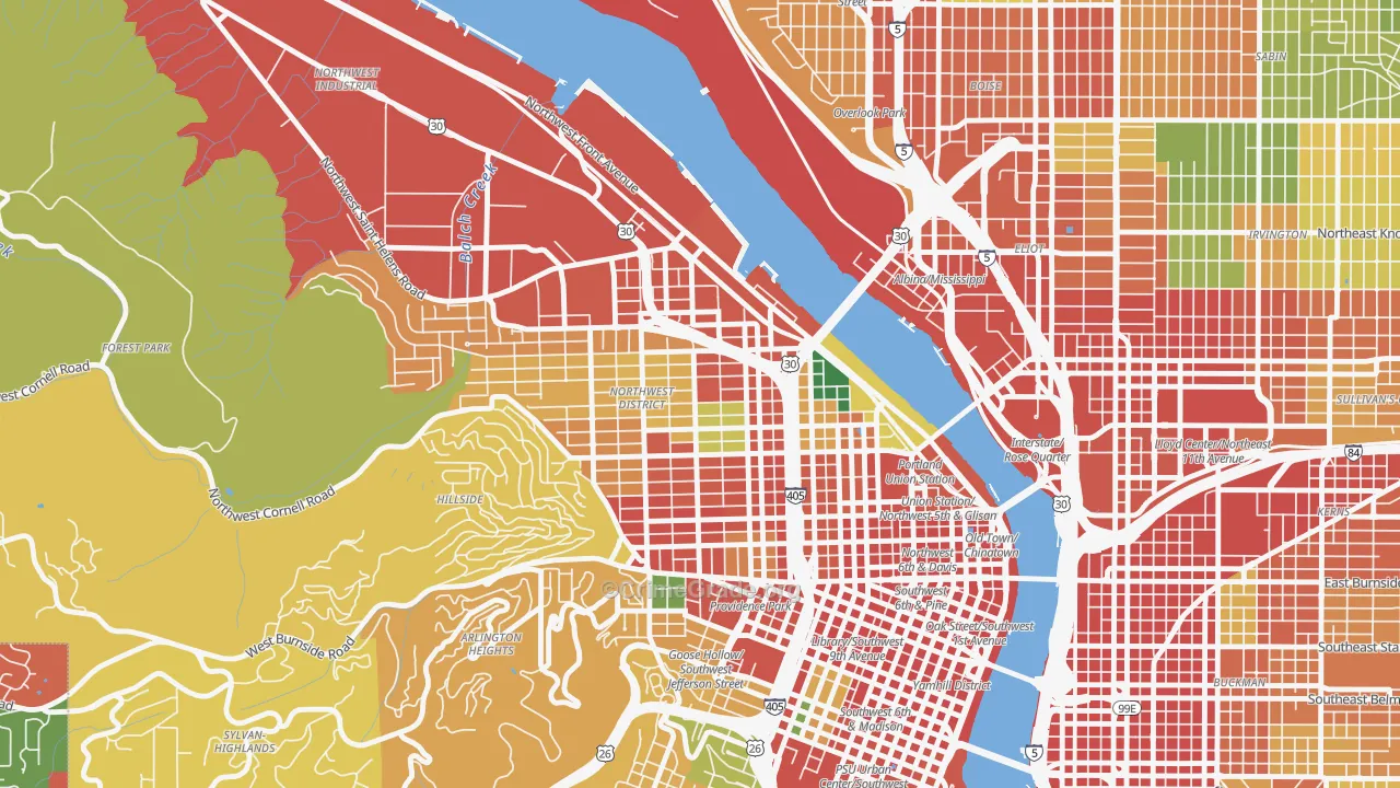 Slabtown, Portland, OR Map of Robbery Rates