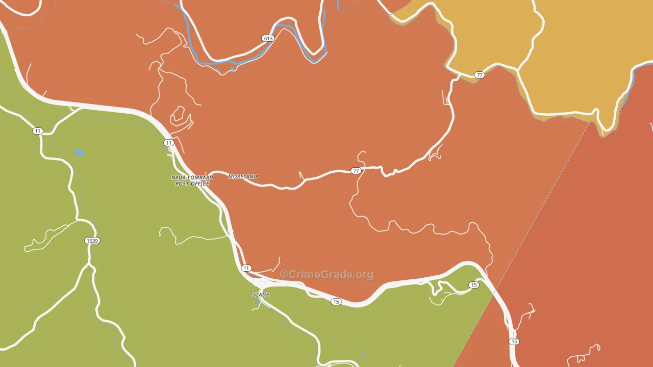 Slade, KY Map of Robbery Rates