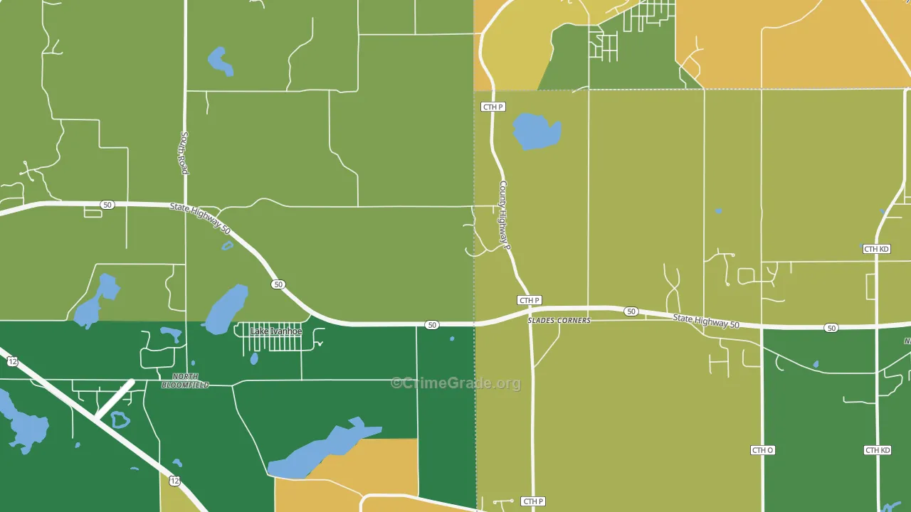 Slades Corner, WI Map of Robbery Rates