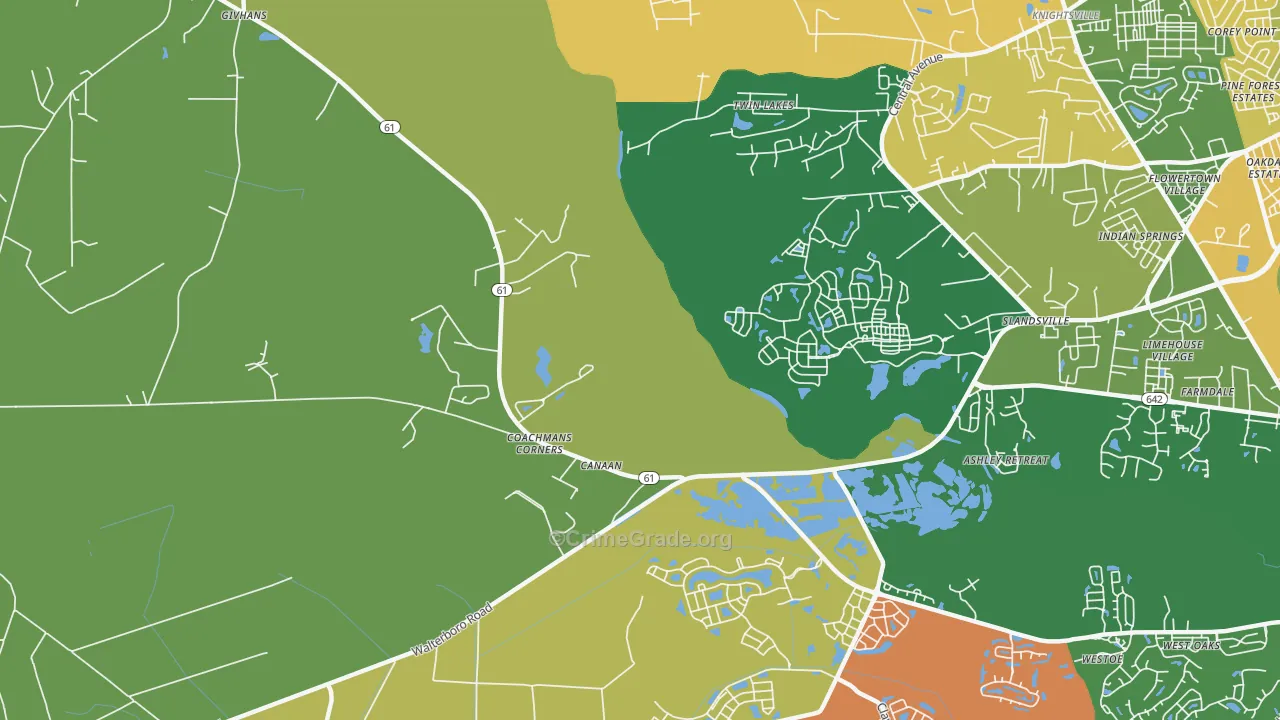 Slandsville, SC Map of Robbery Rates