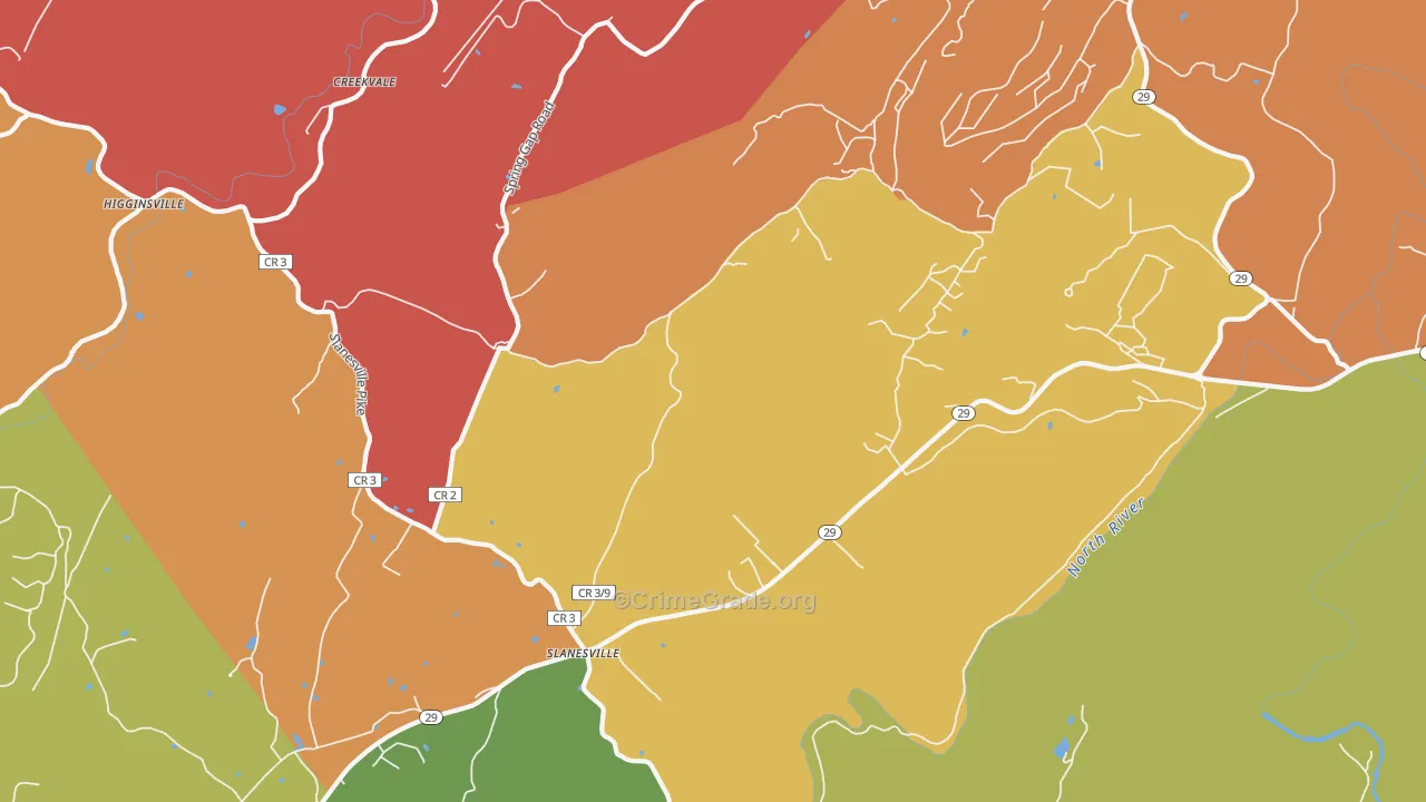 Slanesville, WV Map of Robbery Rates