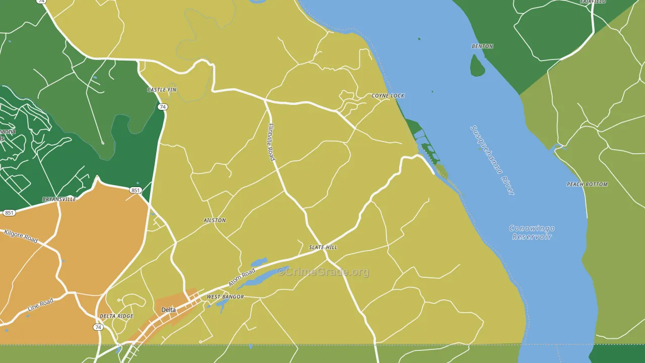 Slate Hill, PA Map of Robbery Rates