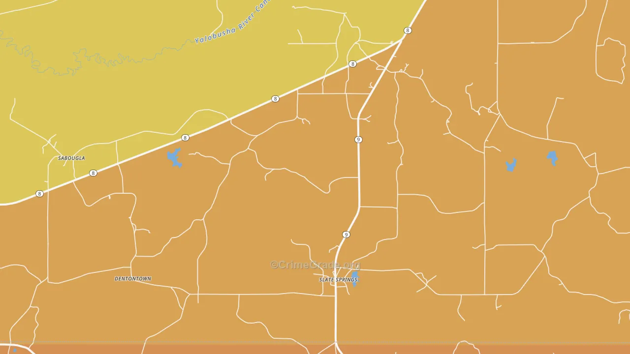 Slate Spring, MS Map of Robbery Rates