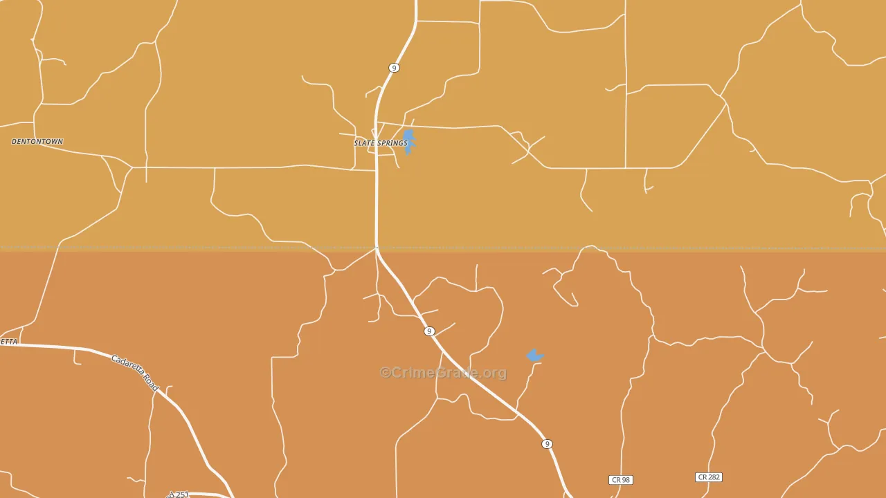 Slate Springs, MS Map of Robbery Rates