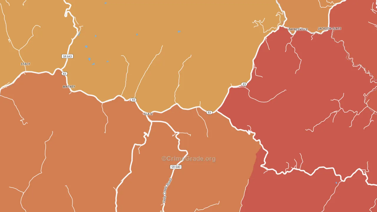 Slate, VA Map of Robbery Rates