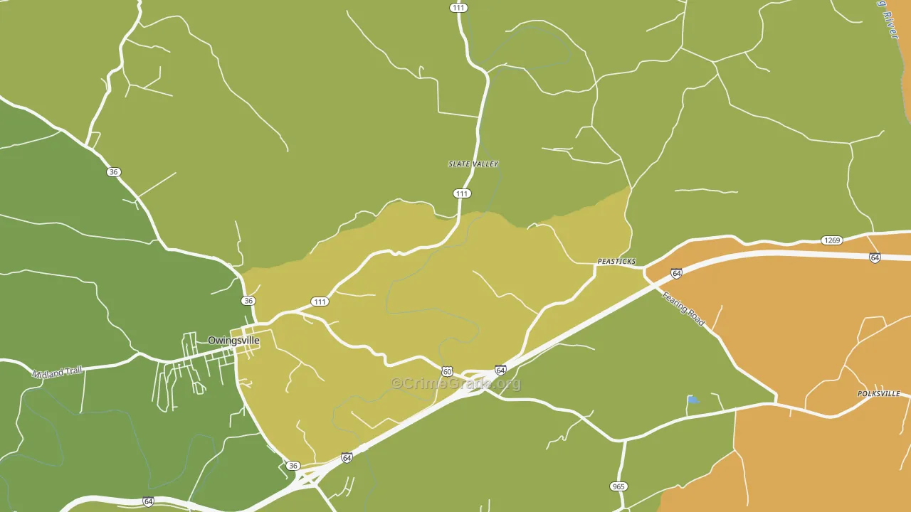 Slate Valley, KY Map of Robbery Rates