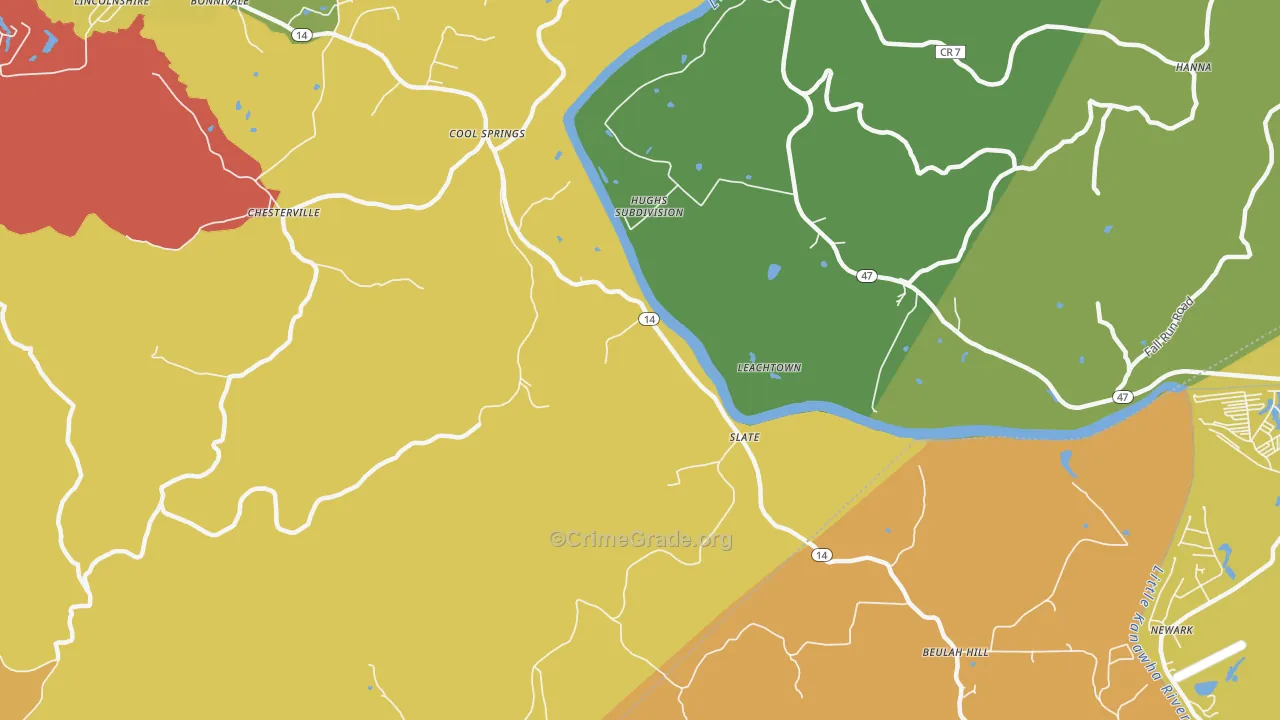 Slate, WV Map of Robbery Rates
