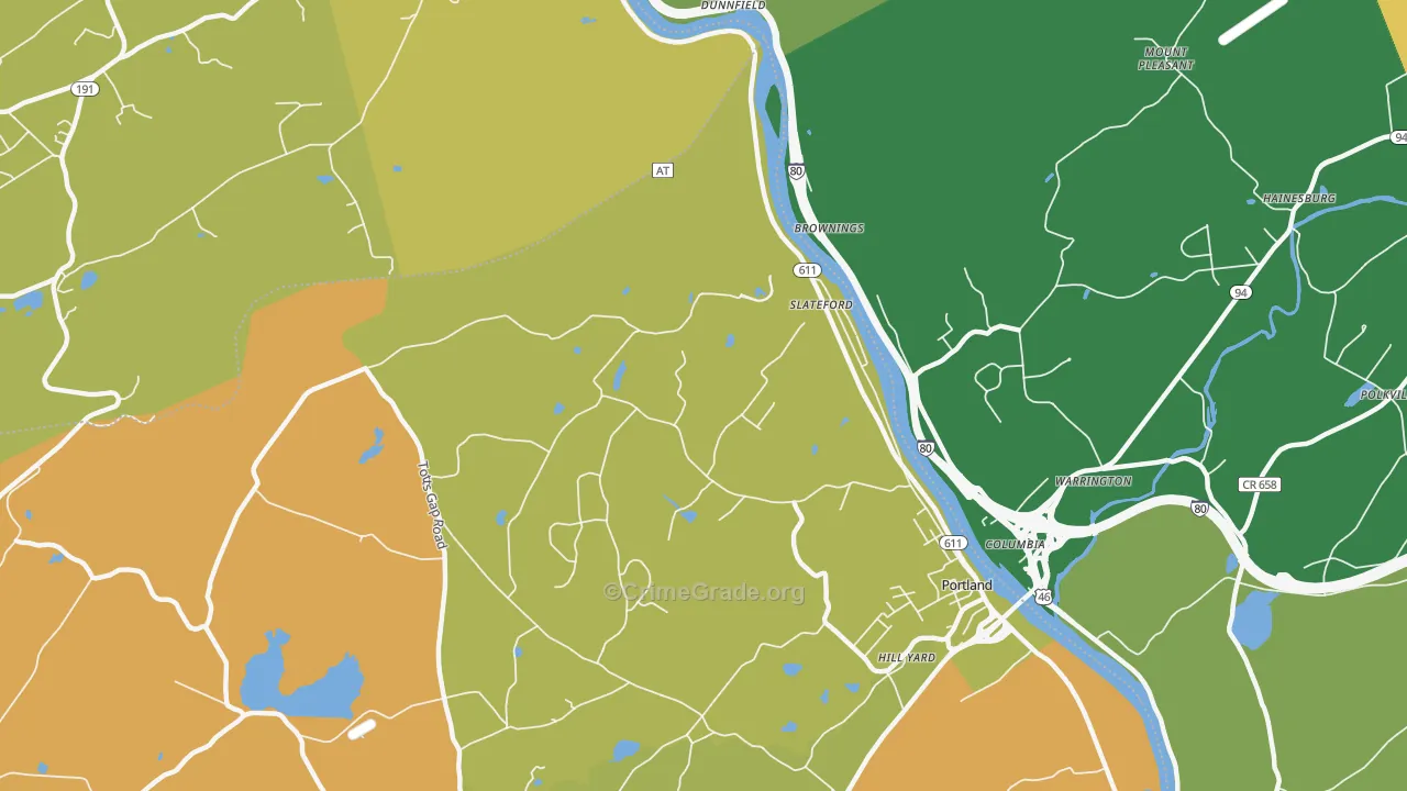 Slateford, PA Map of Robbery Rates