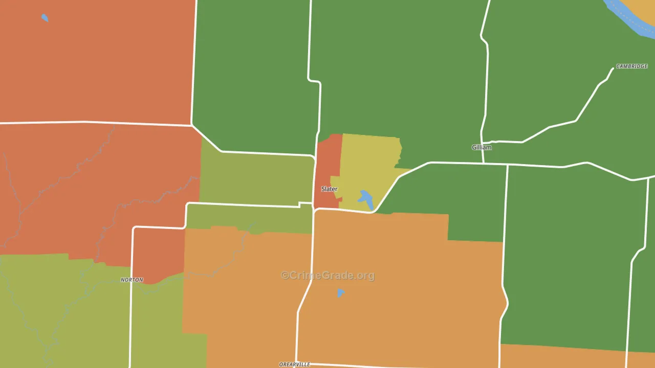 Slater, MO Map of Robbery Rates