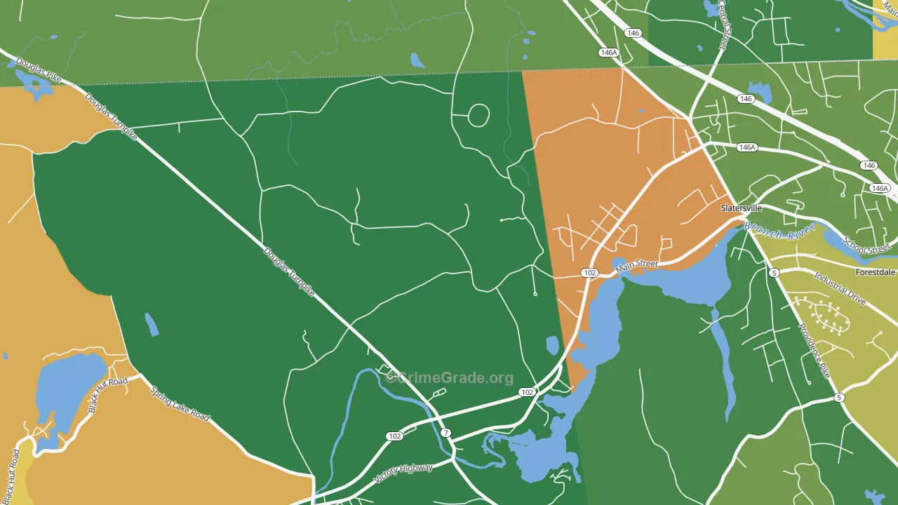 Slatersville, RI Map of Robbery Rates