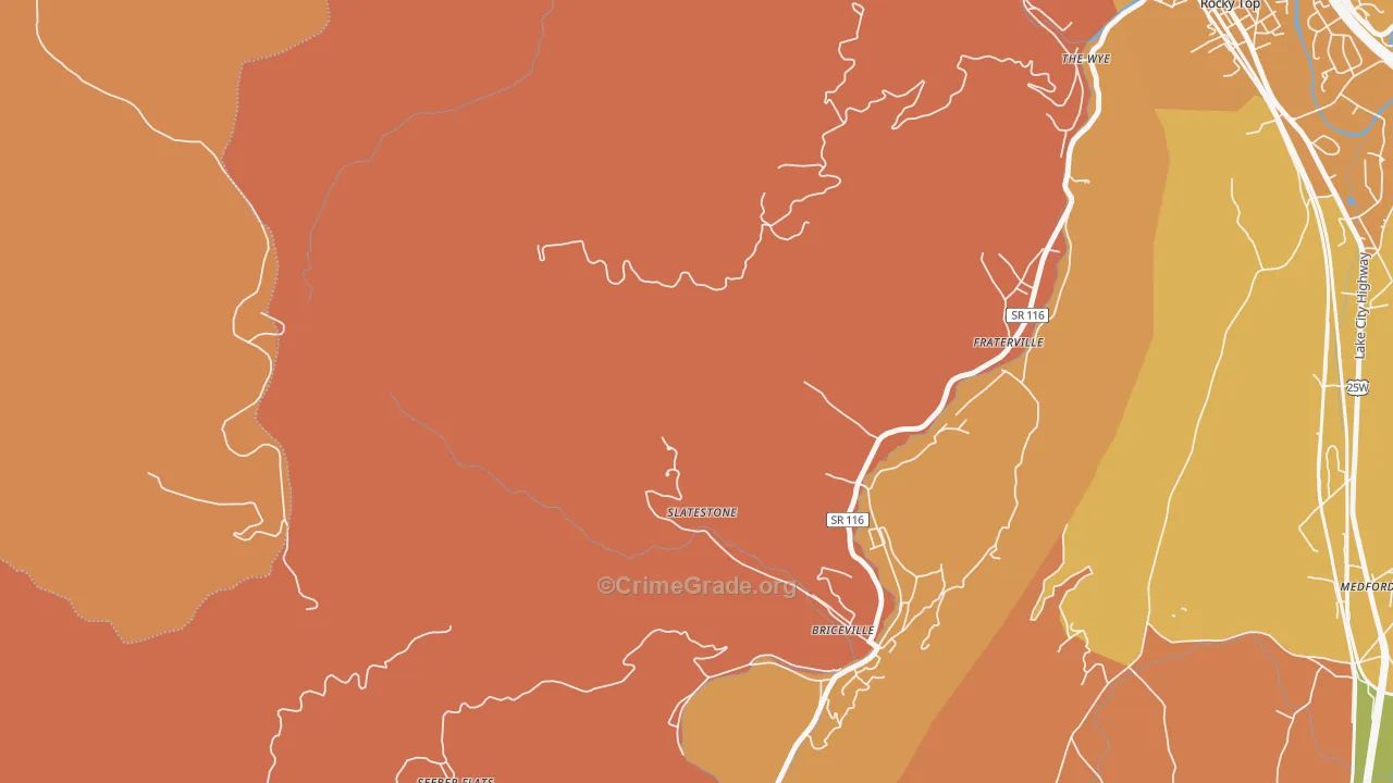 Slatestone, TN Map of Robbery Rates