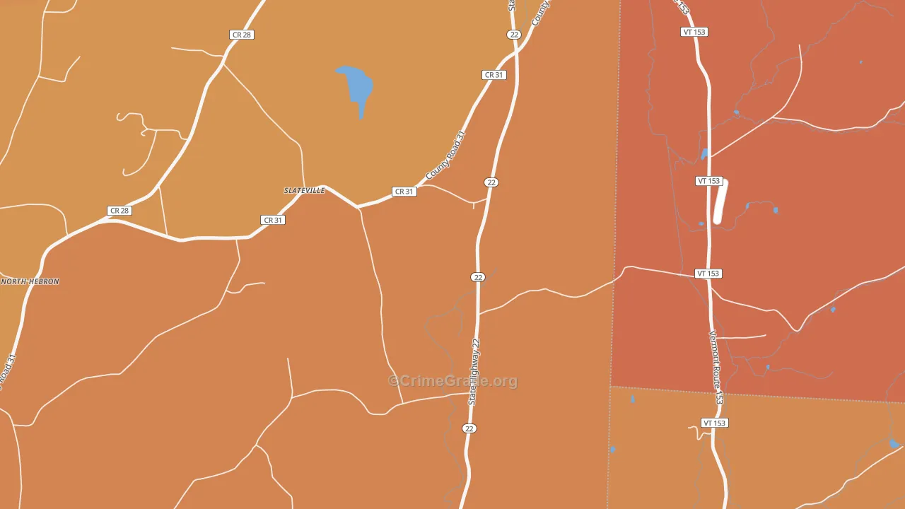 Slateville, NY Map of Robbery Rates