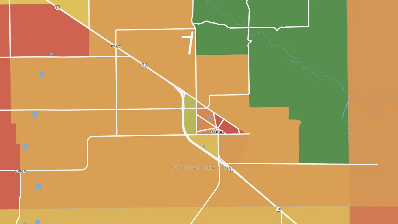 Slaton, TX Map of Robbery Rates
