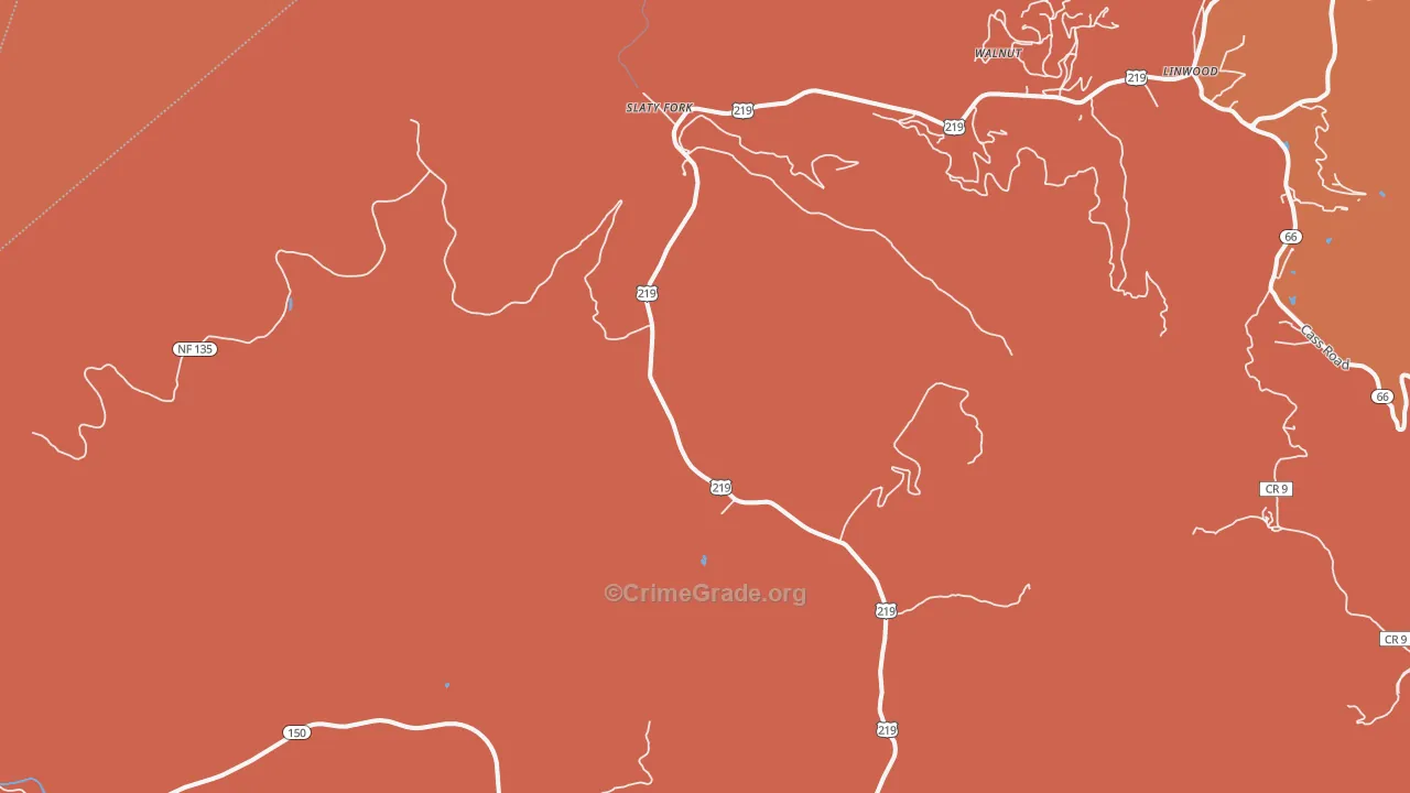 Slatyfork, WV Map of Robbery Rates