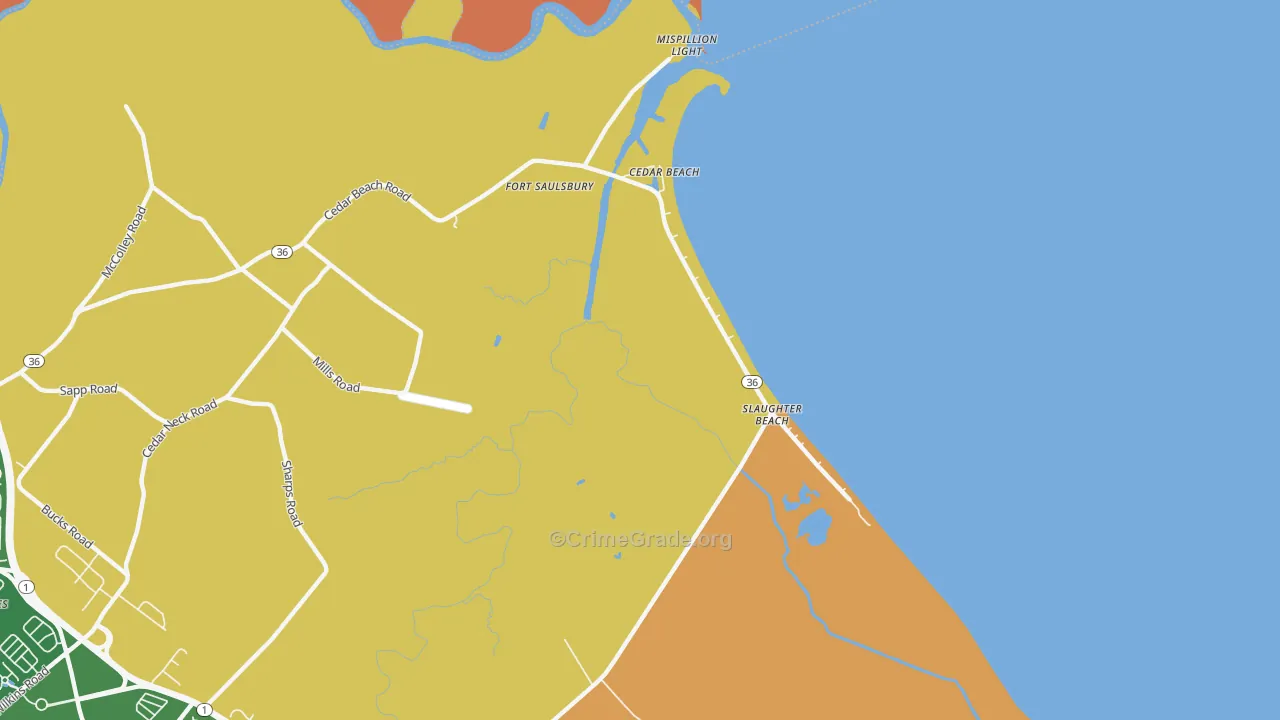 Slaughter Beach, DE Map of Robbery Rates