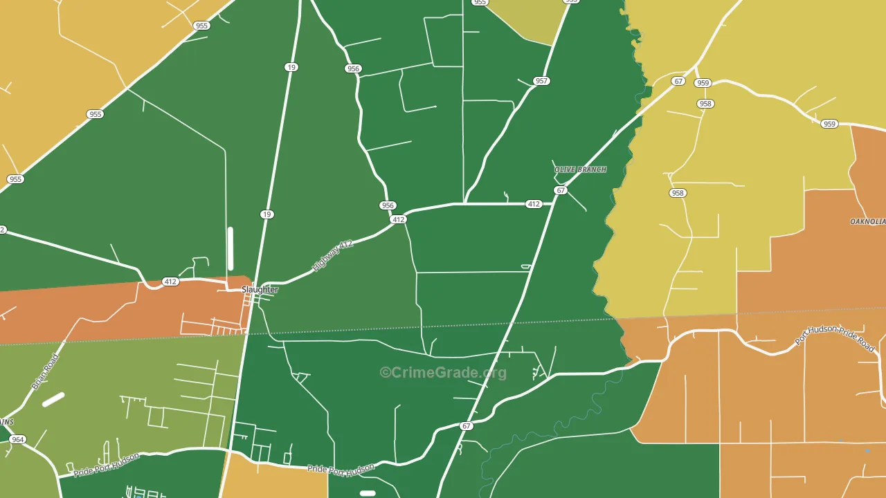 Slaughter, LA Map of Robbery Rates