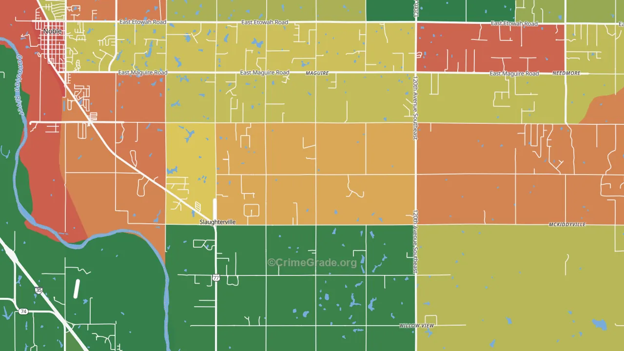 Slaughterville, OK Map of Robbery Rates