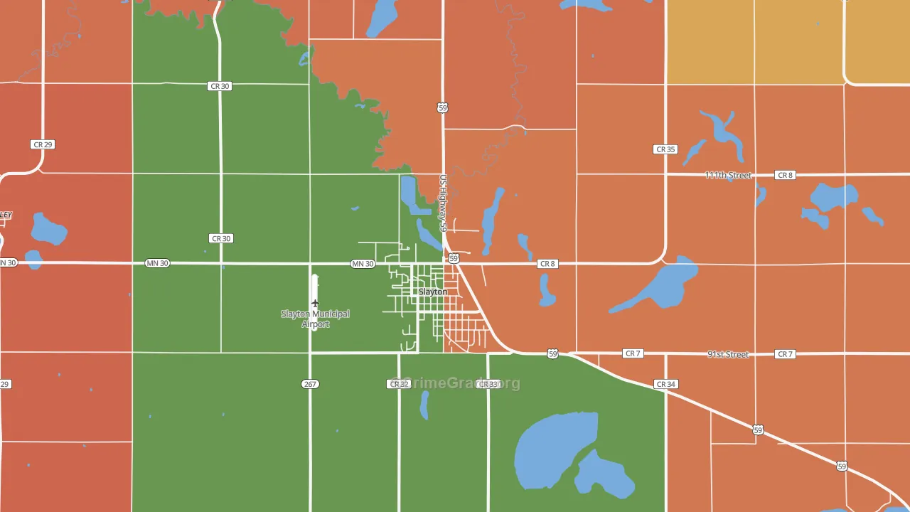 Slayton, MN Map of Robbery Rates