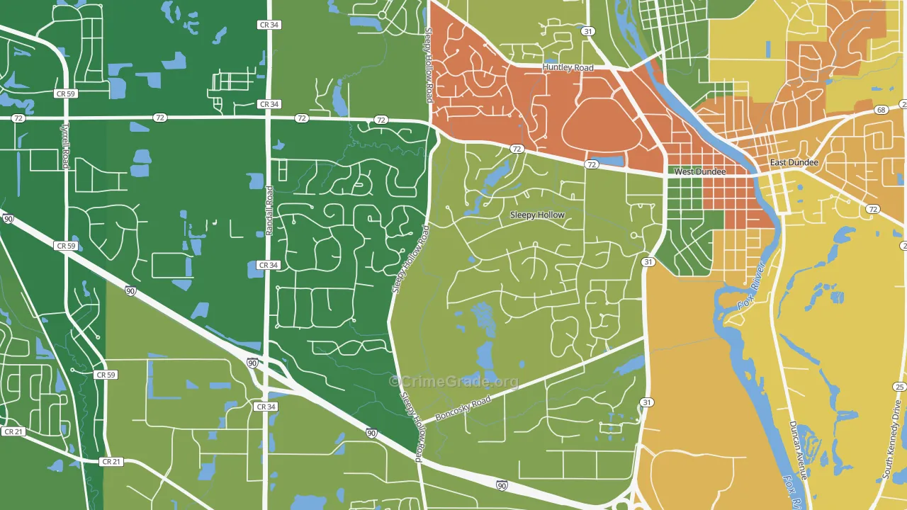 Sleepy Hollow, IL Map of Robbery Rates