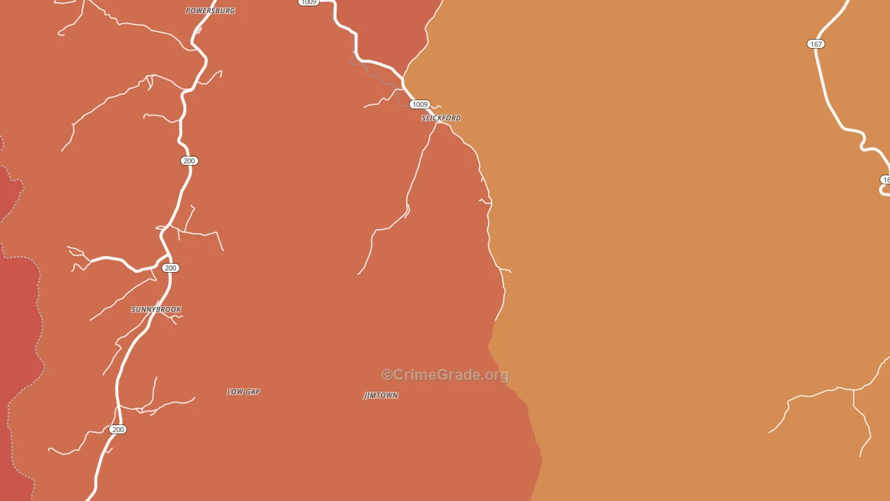 Slickford, KY Map of Robbery Rates