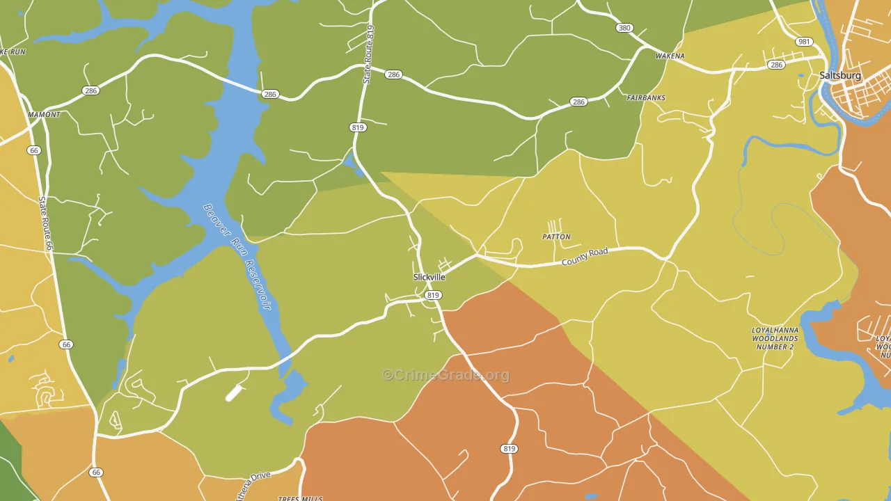 Slickville, PA Map of Robbery Rates