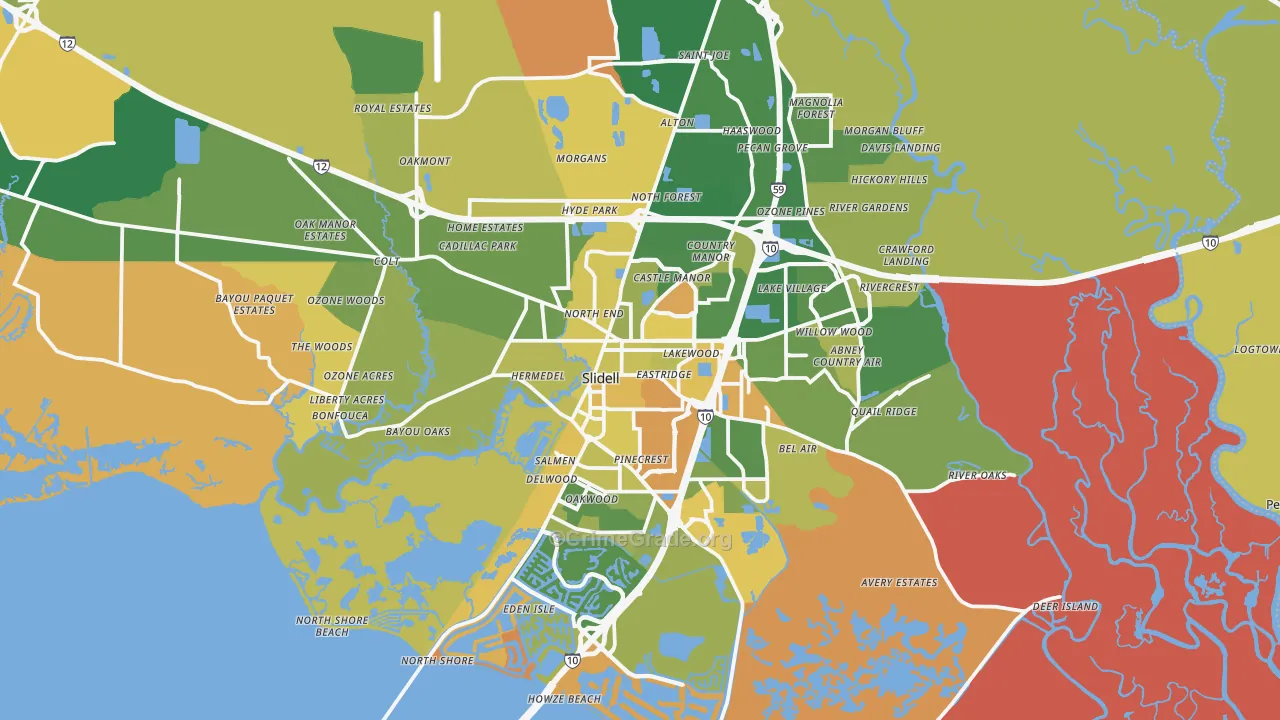 Slidell, LA Map of Robbery Rates