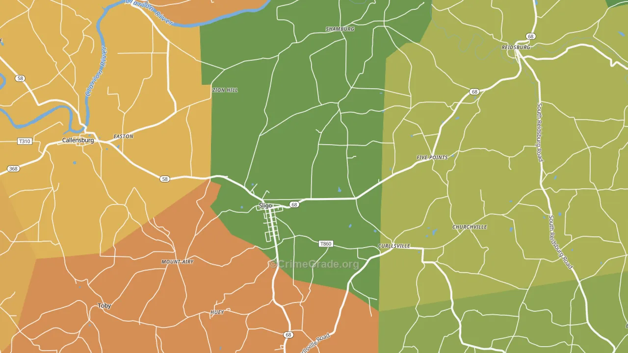 Sligo, PA Map of Robbery Rates