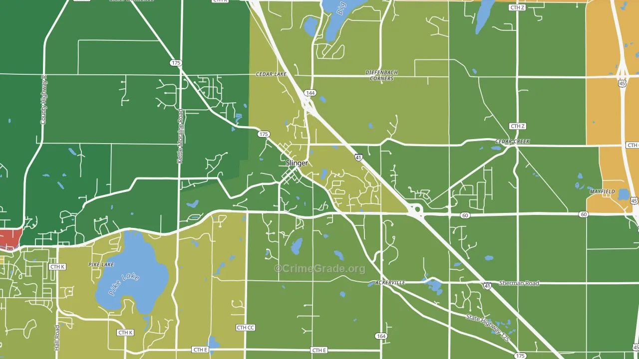 Slinger, WI Map of Robbery Rates
