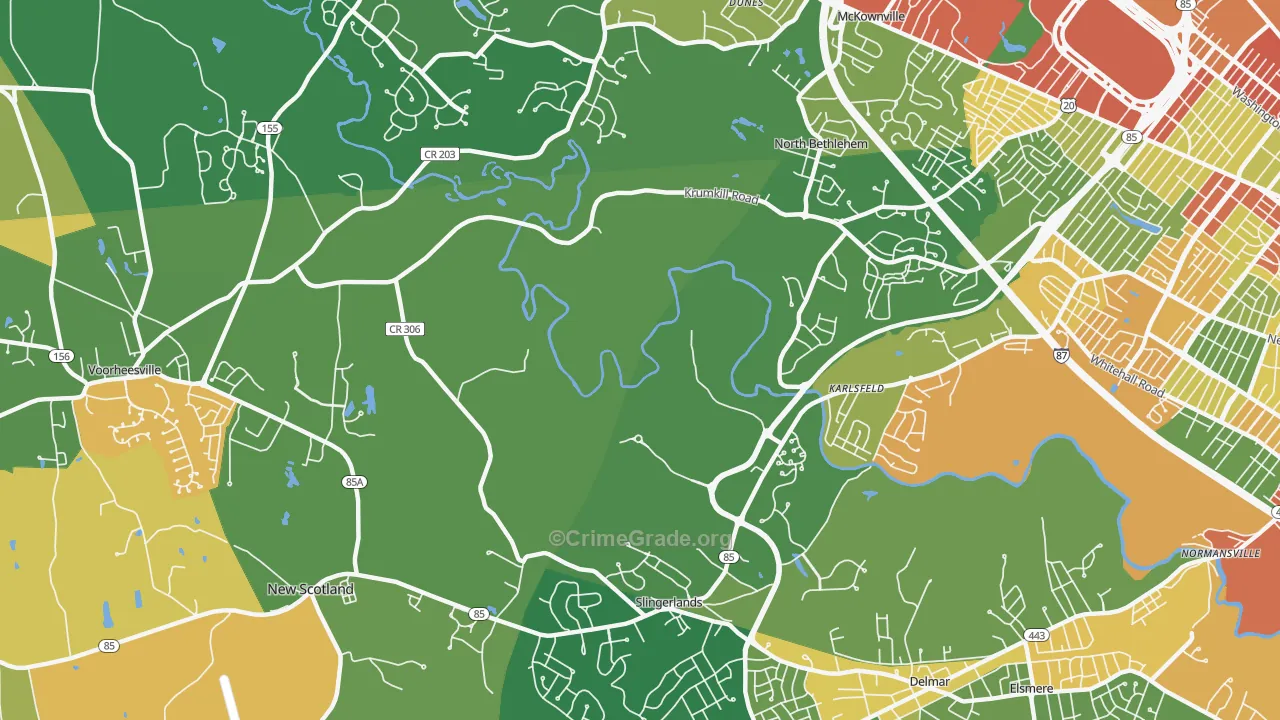 Slingerlands, NY Map of Robbery Rates