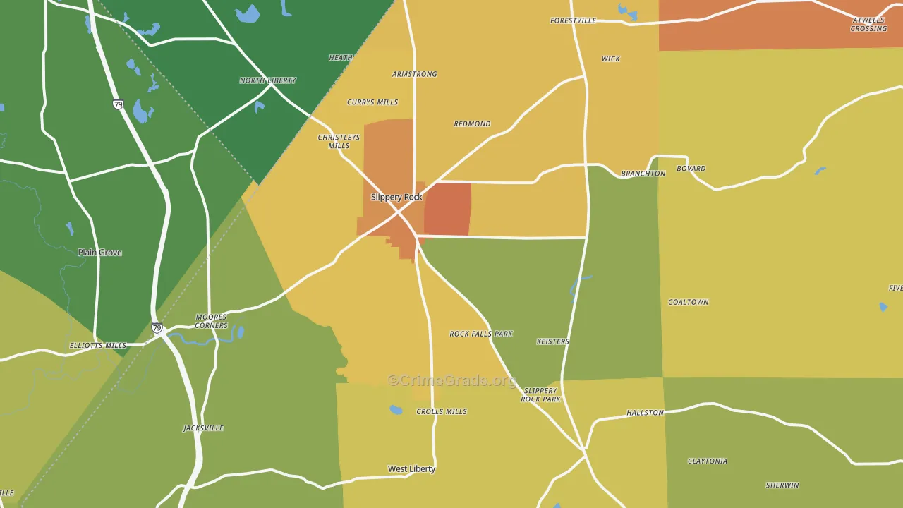 Slippery Rock, PA Map of Robbery Rates
